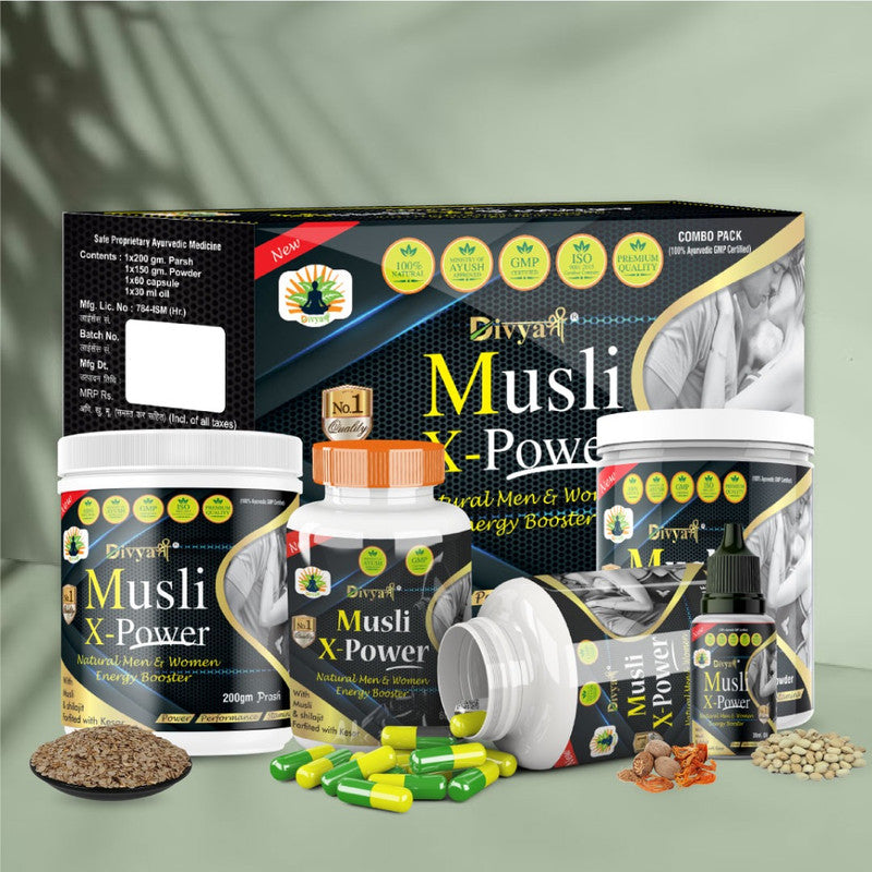 Divya Shree Musli X-Powder Kit Vitality Booster Capsule Testosterone Booster Kit for Men's wellness
