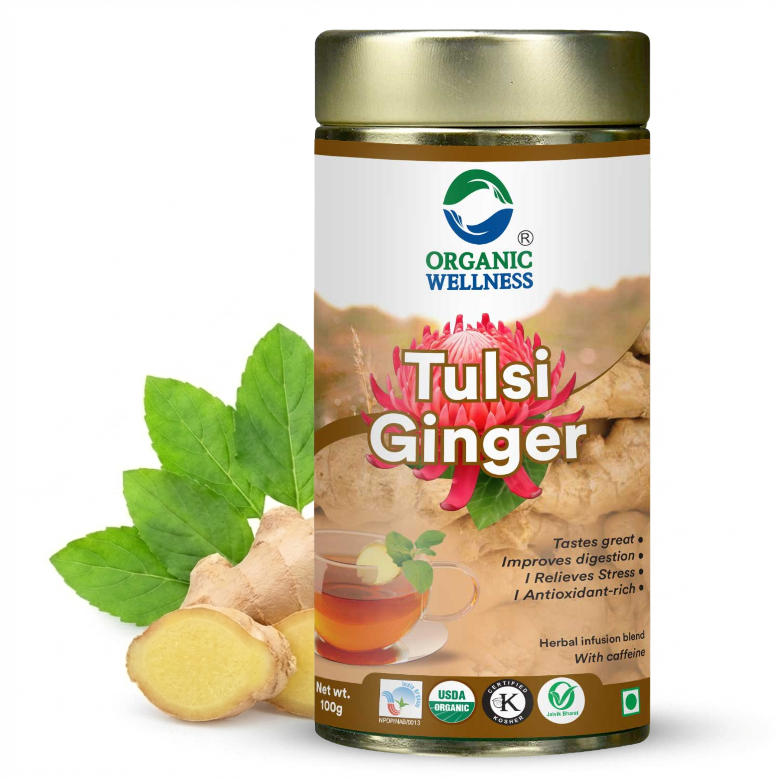 Organic Wellness Tulsi Ginger 100 grams Tin Pack