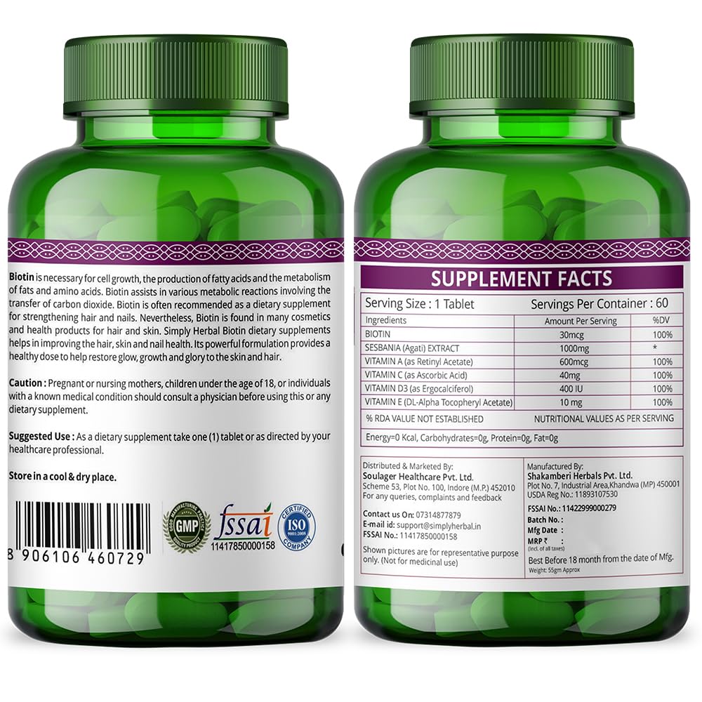 Simply Herbal Plant Based Biotin Tablet - 60 Tablets