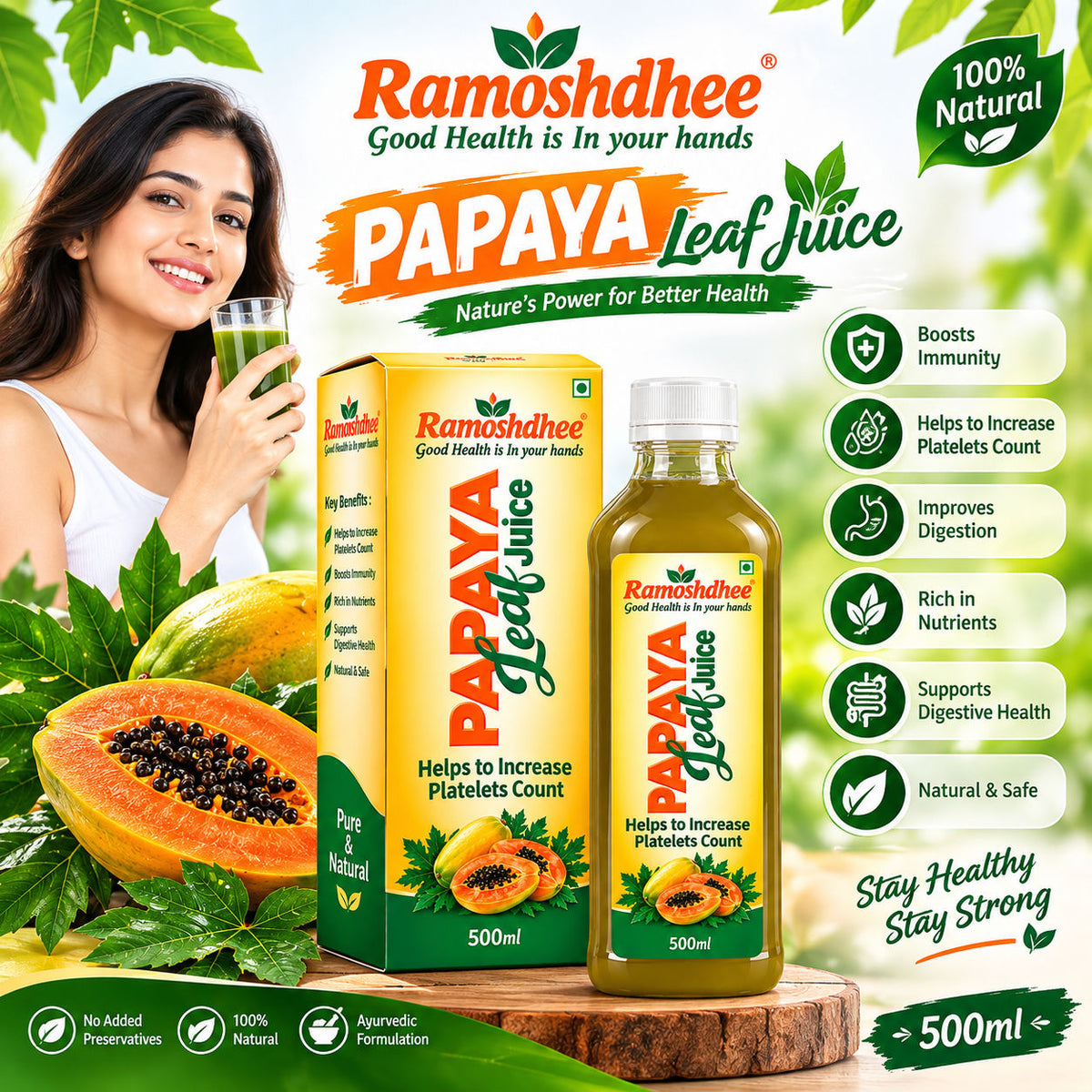 Ramoshdhee Organic Papaya Leaf Juice 500 ml