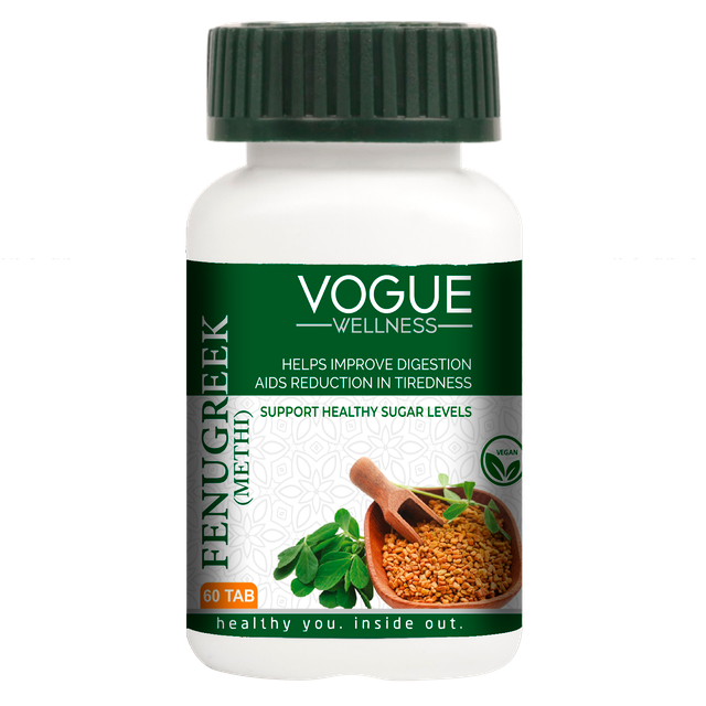 Vogue Wellness Methi Tablets | Fenugreek (Trigonella Foenum-Graecum) Seed Extract | Ayurvedic Herbal Supplement for Digestive Wellness, Metabolic Support & Overall Vitality | 60 Vegetarian Tablet