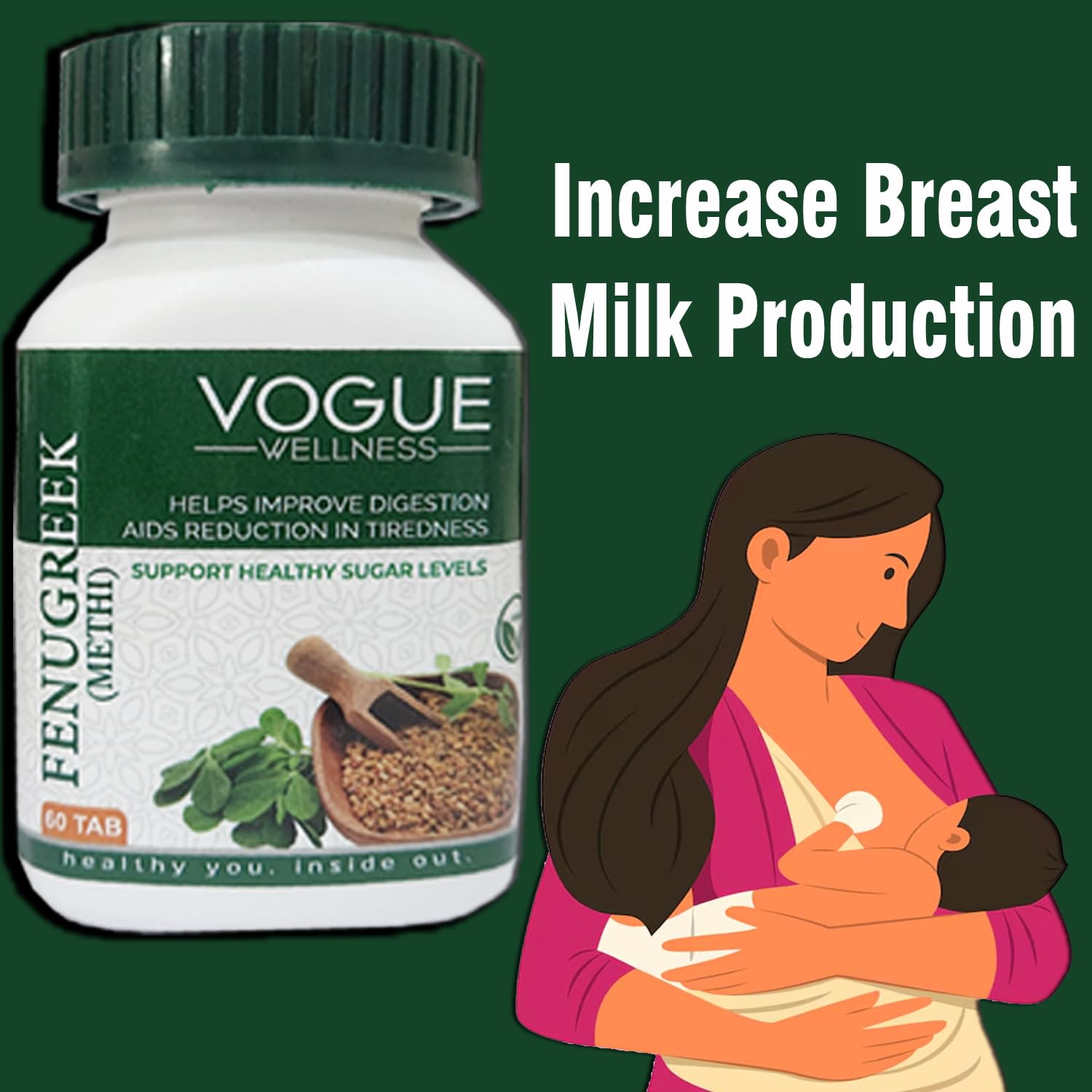 Vogue Wellness Methi Tablets | Fenugreek (Trigonella Foenum-Graecum) Seed Extract | Ayurvedic Herbal Supplement for Digestive Wellness, Metabolic Support & Overall Vitality | 60 Vegetarian Tablet