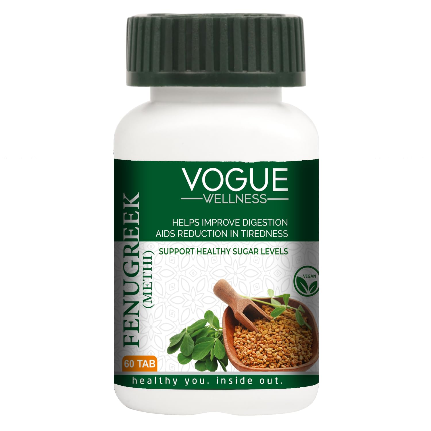 Vogue Wellness Methi Tablets | Fenugreek (Trigonella Foenum-Graecum) Seed Extract | Ayurvedic Herbal Supplement for Digestive Wellness, Metabolic Support & Overall Vitality | 60 Vegetarian Tablet