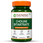 Pure Nutrition Choline Bitartrate (650mg) – 60 Veg Capsules | Supports Brain, Nerve, Liver & Heart Health | Nootropic Supplement for Cognitive Function