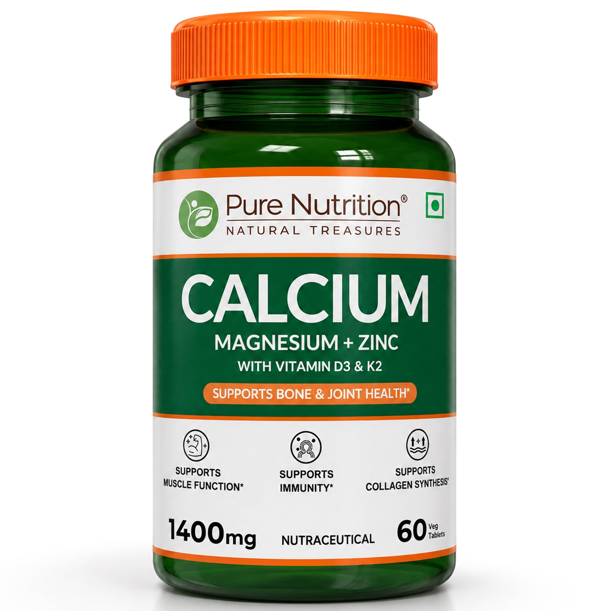 Pure Nutrition Calcium Magnesium Zinc 1400mg 60 veg tablets