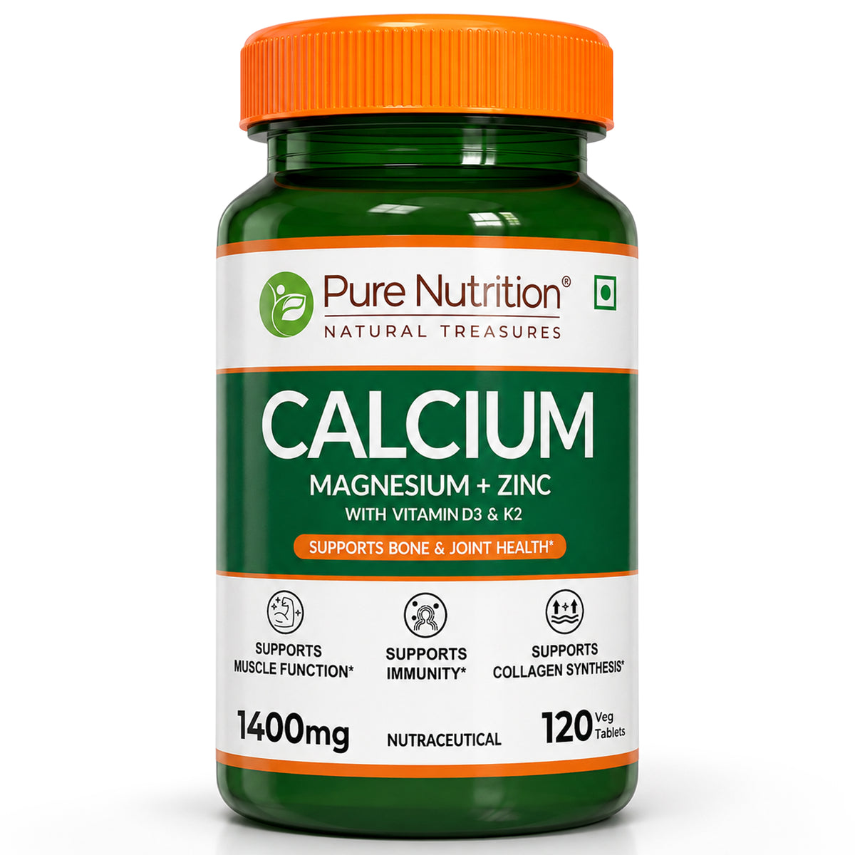 Pure Nutrition Calcium Citrate 120 Tablets with Magnesium, Zinc, Vitamin D3 & K2 (600 IU) – Supports Bone, Joint & Muscle Health, Boosts Collagen Synthesis for Men & Women