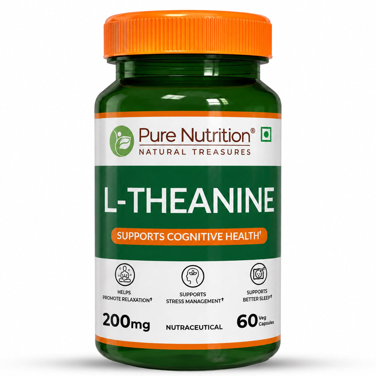 Pure Nutrition L-Theanine 200mg – 120 Veg Capsules for Relaxation, Focus & Cognitive Wellness