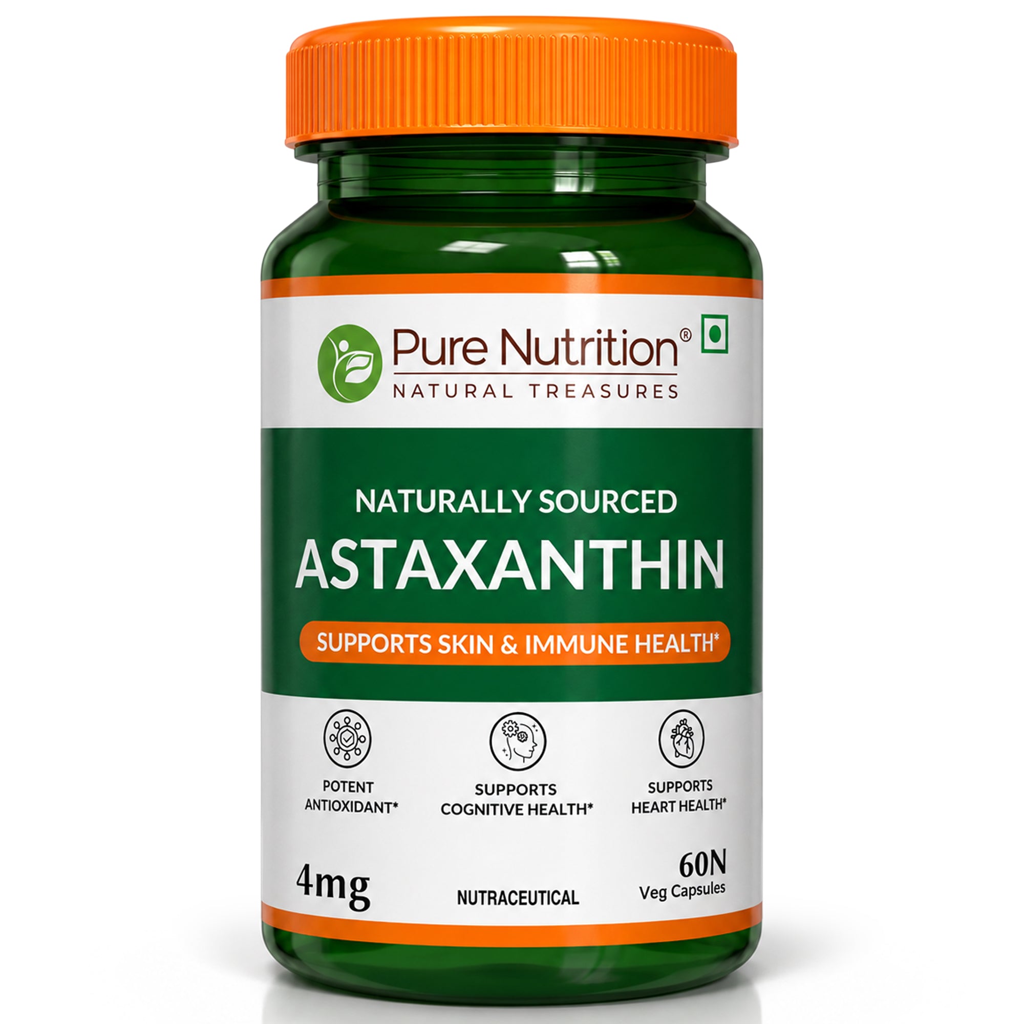 Pure Nutrition Astaxanthin 4mg – 60 Veg Capsules | Powerful Antioxidant for Eye, Skin, Heart & Immune Support | Promotes Cellular Health, Anti-Aging & Recovery | Plant-Based, For Men & Women