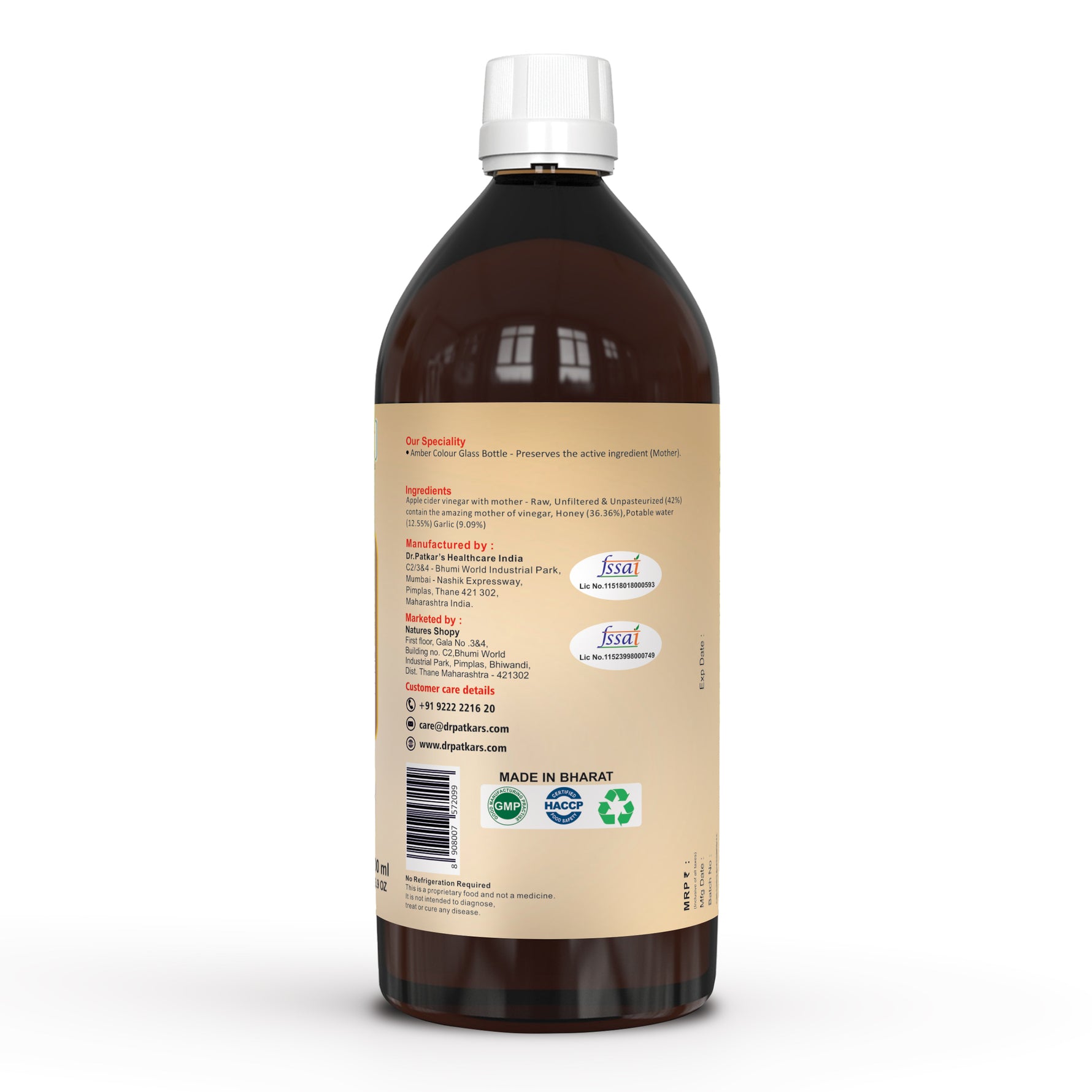 Dr. Patkar's Apple Cider Vinegar Garlic & Honey with the Mother (500ml Each)