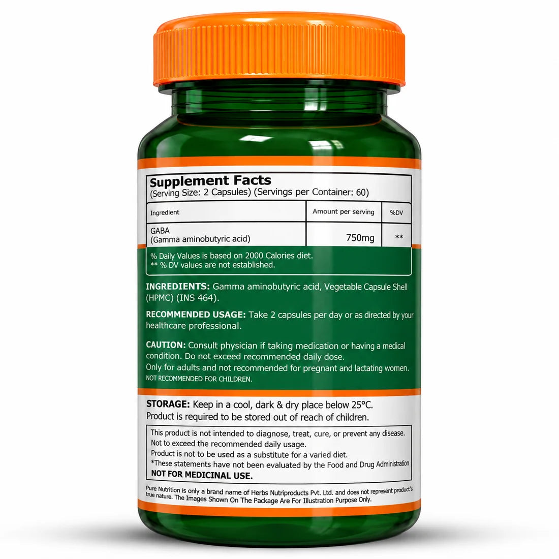 GABA 750mg | Gamma Aminobutyric Acid Supplement | Supports Relaxation, Mental Wellness & Daily Balance