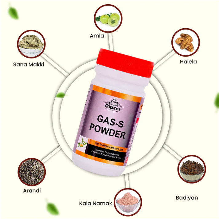 Cipzer Gas-S Powder - 50 G | Herbal Relief for Gas, Acidity, Indigestion, Constipation & Bloating