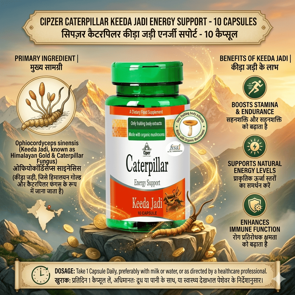 Cipzer Caterpillar Keeda Jadi Capsules - Natural Endurance & Vitality Support (10 Capsules)