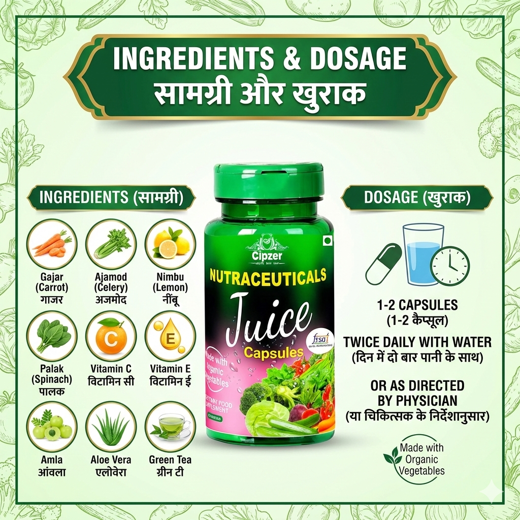 Cipzer Nutraceuticals Juice Capsules - Immunity, Energy & Health Support (60 Capsules)
