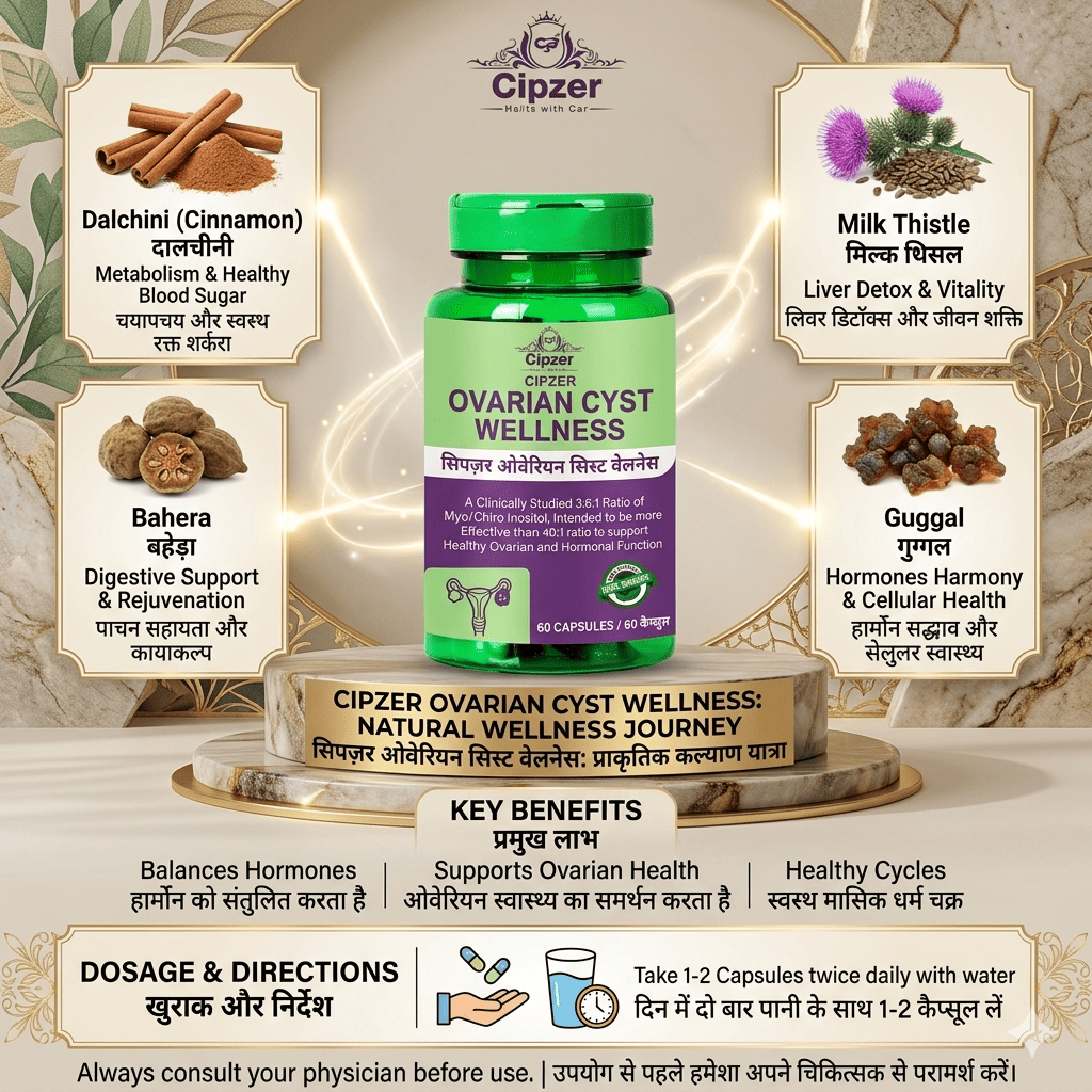 Cipzer Ovarian Cyst Wellness Capsules - Natural Hormonal Balance & Cycle Support (60 Capsules)