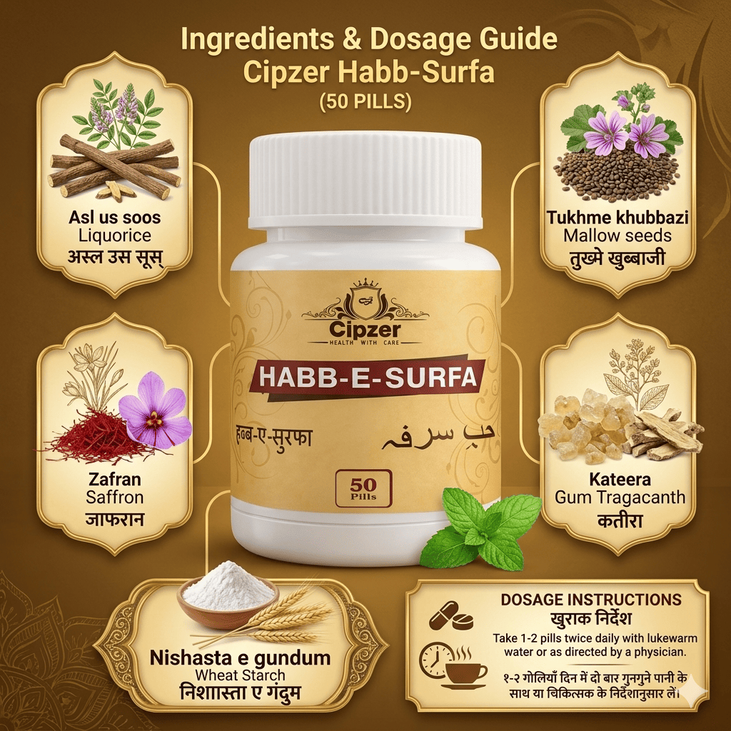 Cipzer Habb-E-Surfa Pill - 50 Pills | Natural Relief for Catarrh, Chronic Fever, Cold & Respiratory Support