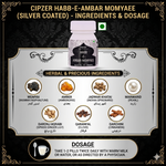 Cipzer Habb-E-Ambar Momyaee (Silver Coated) Pill - 10 Pills | Vitality, Energy, Nerve Strength & Male Health Tonic