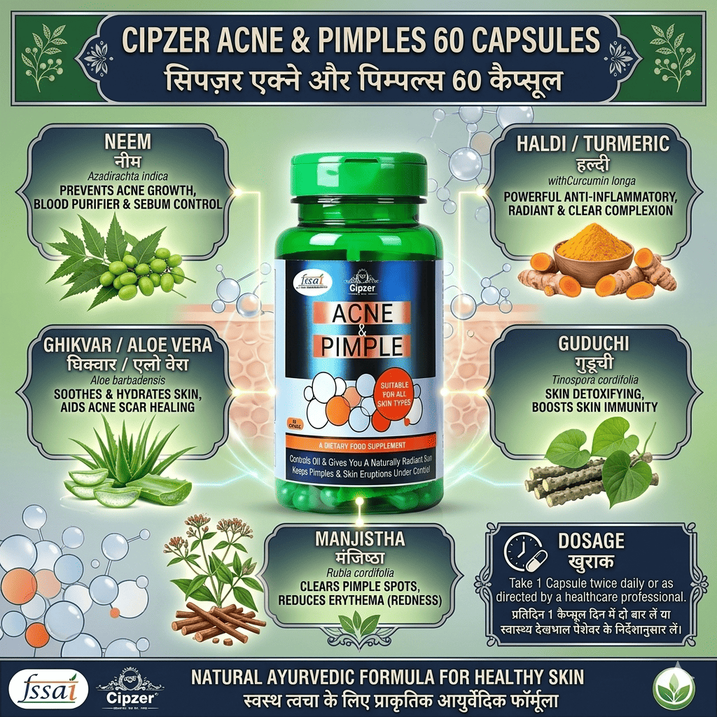 Cipzer Acne & Pimple Capsules for Clarifying Support - Herbal Blemish Control & Skin Purity (60 Capsules)