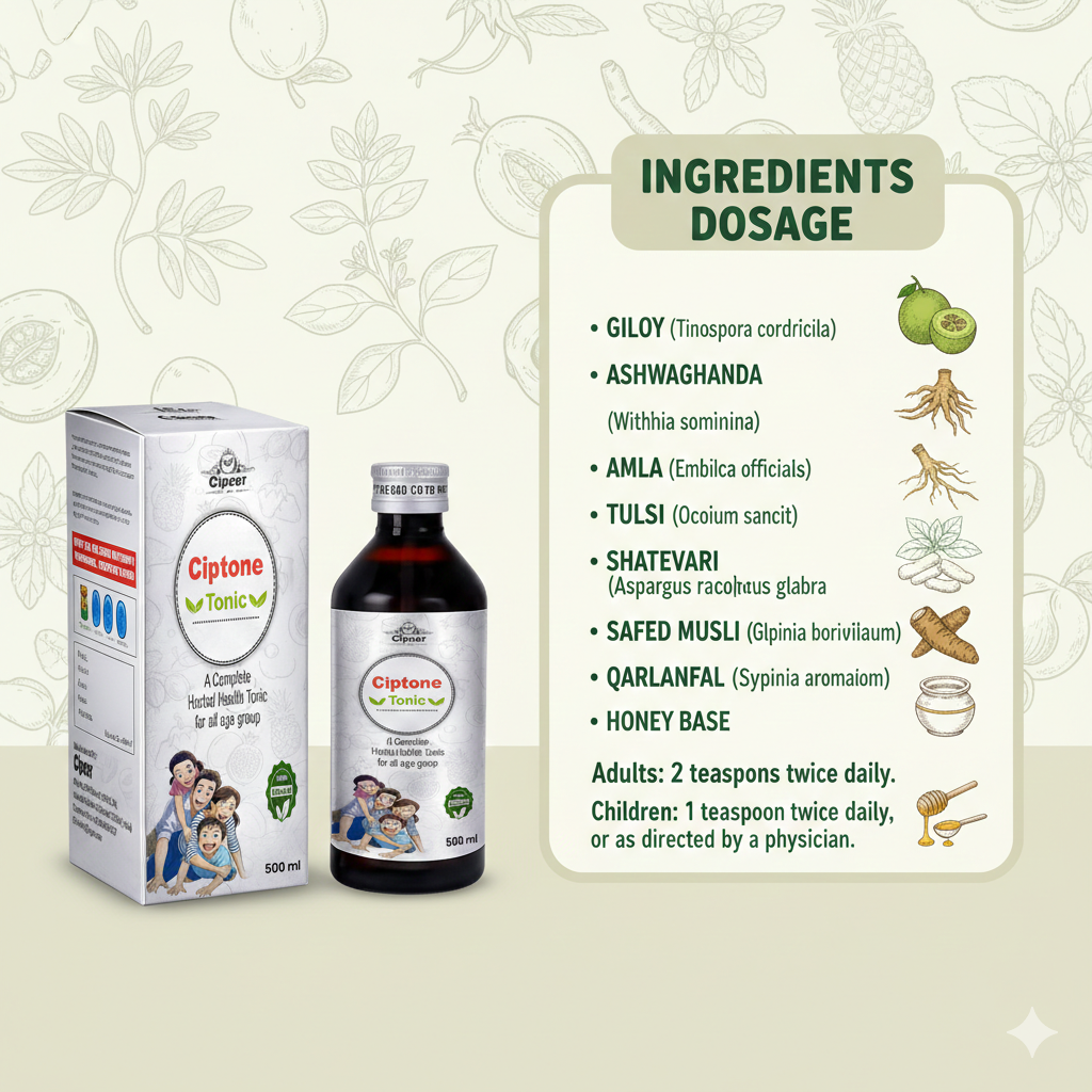Cipzer Ciptone Syrup 500ml | Herbal Iron Tonic for Anemia, Weakness, Fatigue & Hemoglobin Support