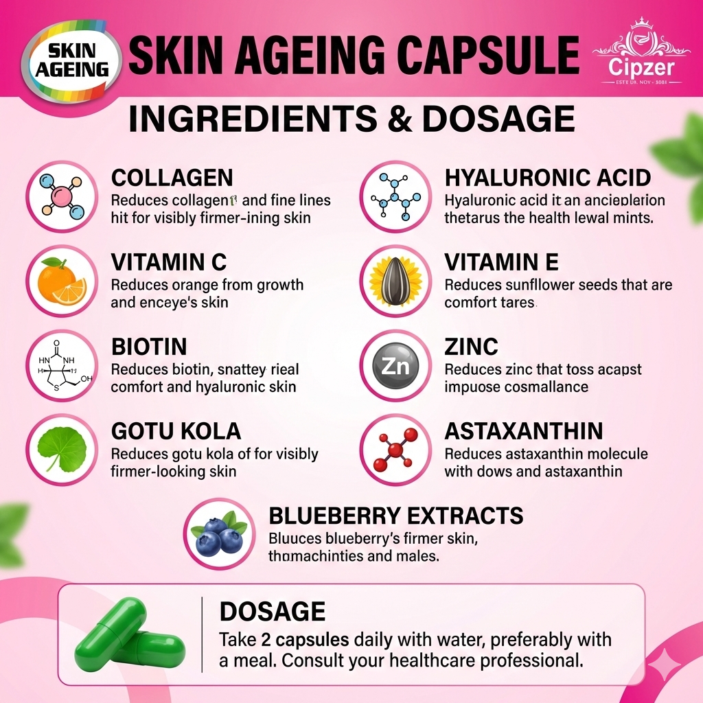 Cipzer Skin Ageing Support - Herbal Formula for Skin Radiance & Elasticity (60 Capsules)