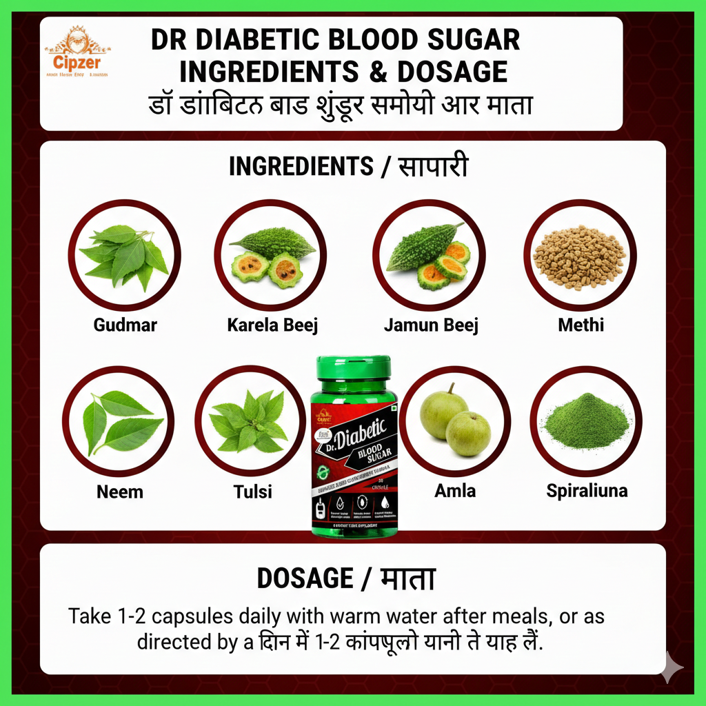 Cipzer Dr Diabetic Blood Sugar Capsules - Balance Formula for Metabolic Vitality & Bone Strength - 60 Count