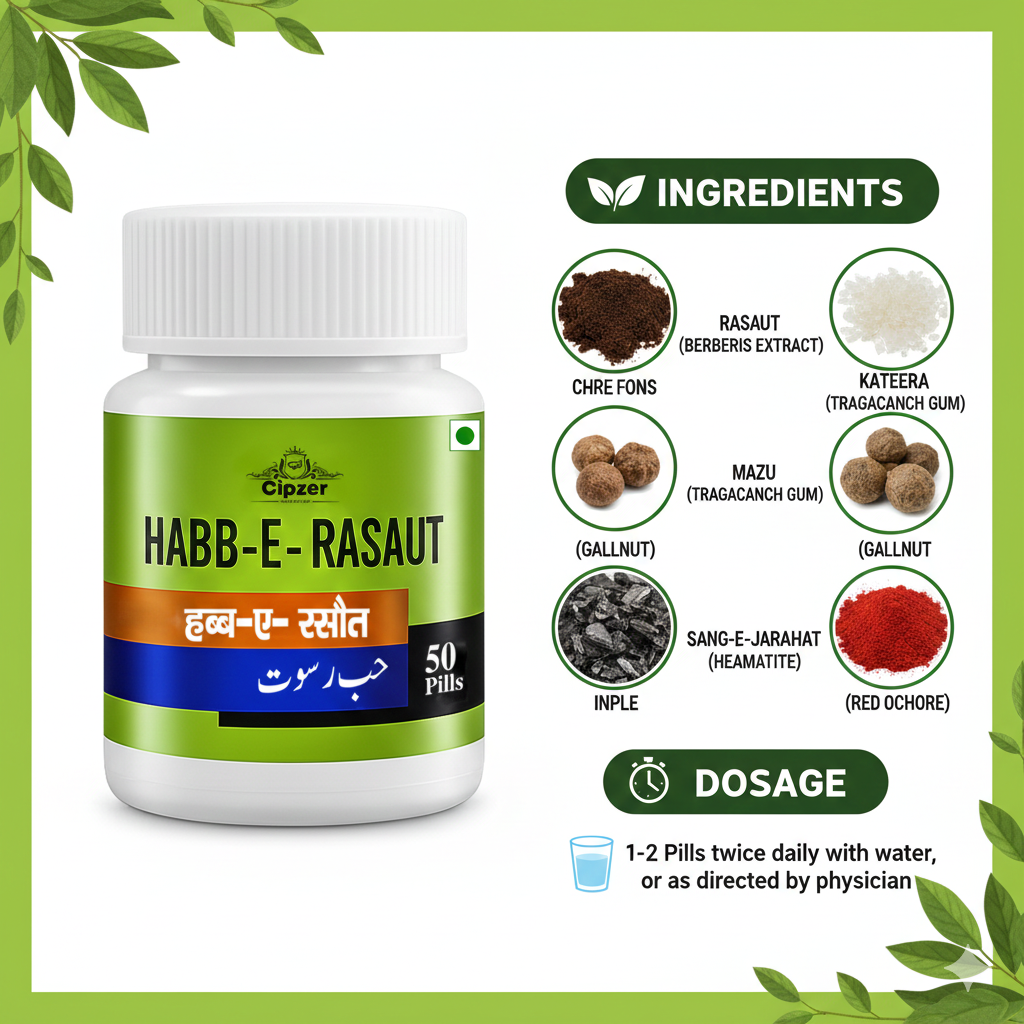 Cipzer Habb-E-Rasaut Pill - 50 Pills | Natural Herbal Remedy for Piles, Hemorrhoids & Rectal Discomfort