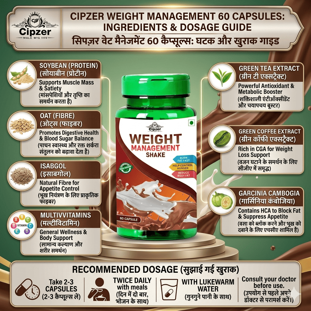 Cipzer Weight Management Shake Capsules - Natural Metabolism & Energy Support (60 Capsules)