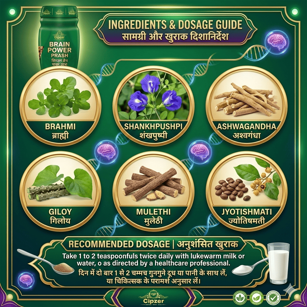 Cipzer Brain Power Prash 400 Grams | Herbal Memory Booster, Increase Focus, Intelligence & Cognitive Support