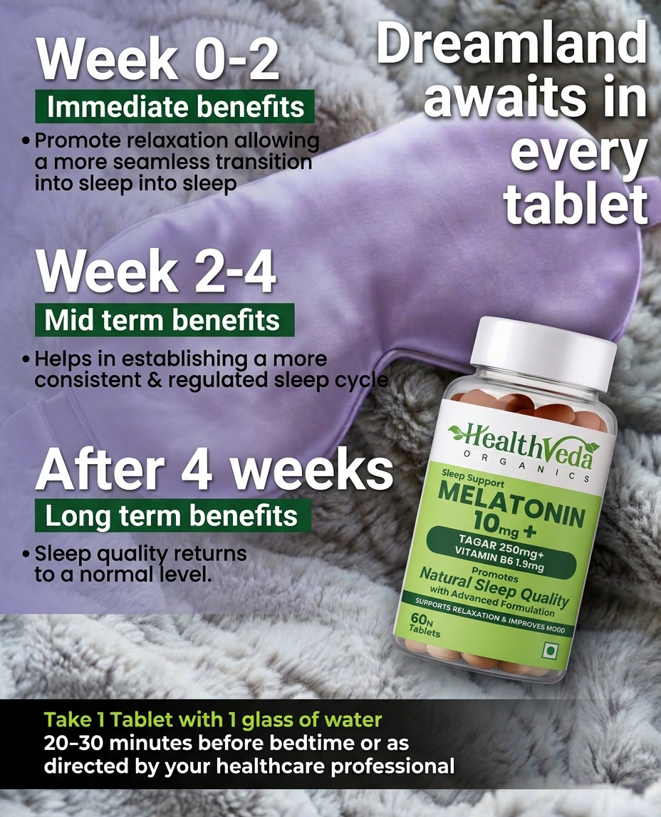 Health Veda Organics Melatonin Capsules 10mg - Restful Sleep Cycles & Jet Lag Support (60 Capsules)