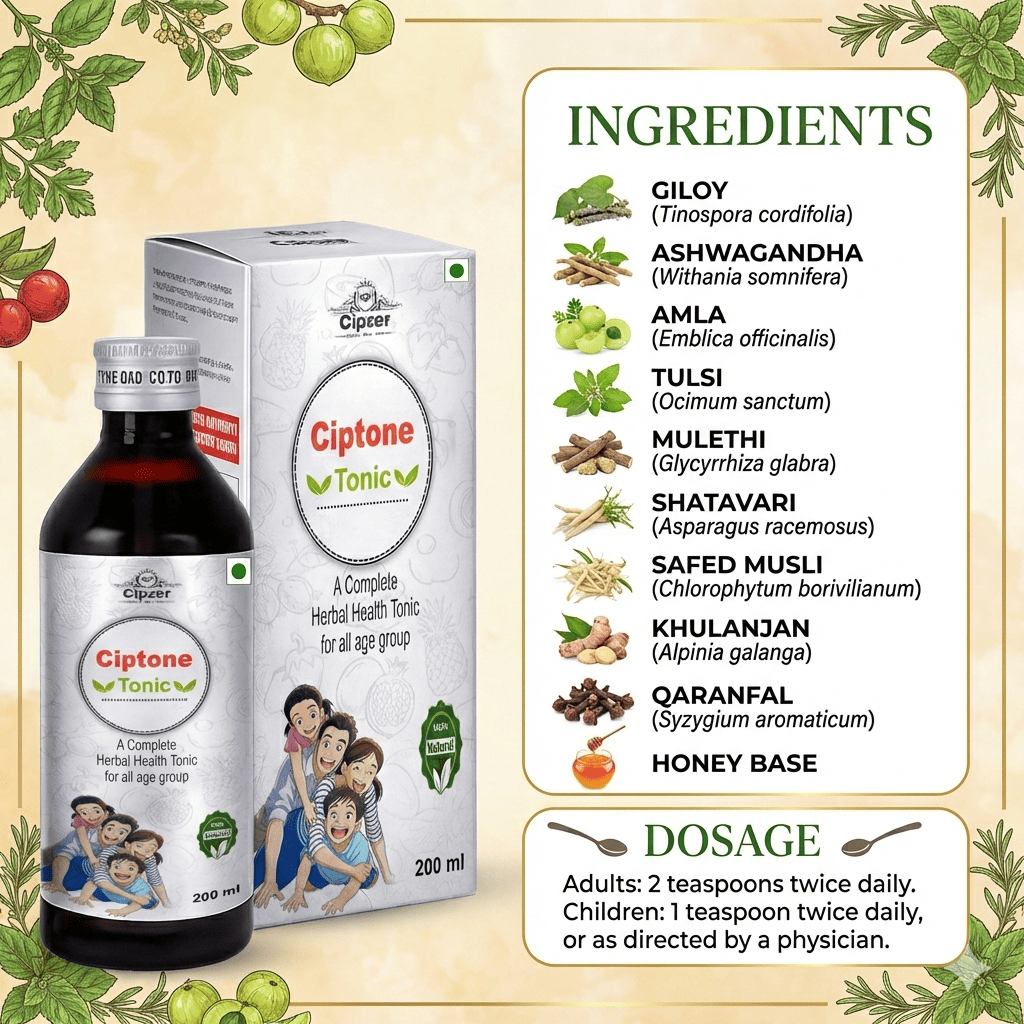 Cipzer Ciptone Syrup 200ml | Herbal Iron Tonic for Anemia, Weakness, Fatigue & Blood Health