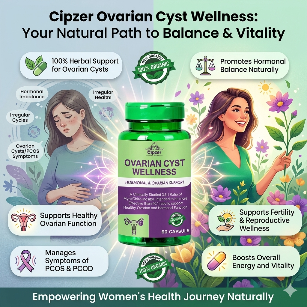 Cipzer Ovarian Cyst Wellness Capsules - Natural Hormonal Balance & Cycle Support (60 Capsules)