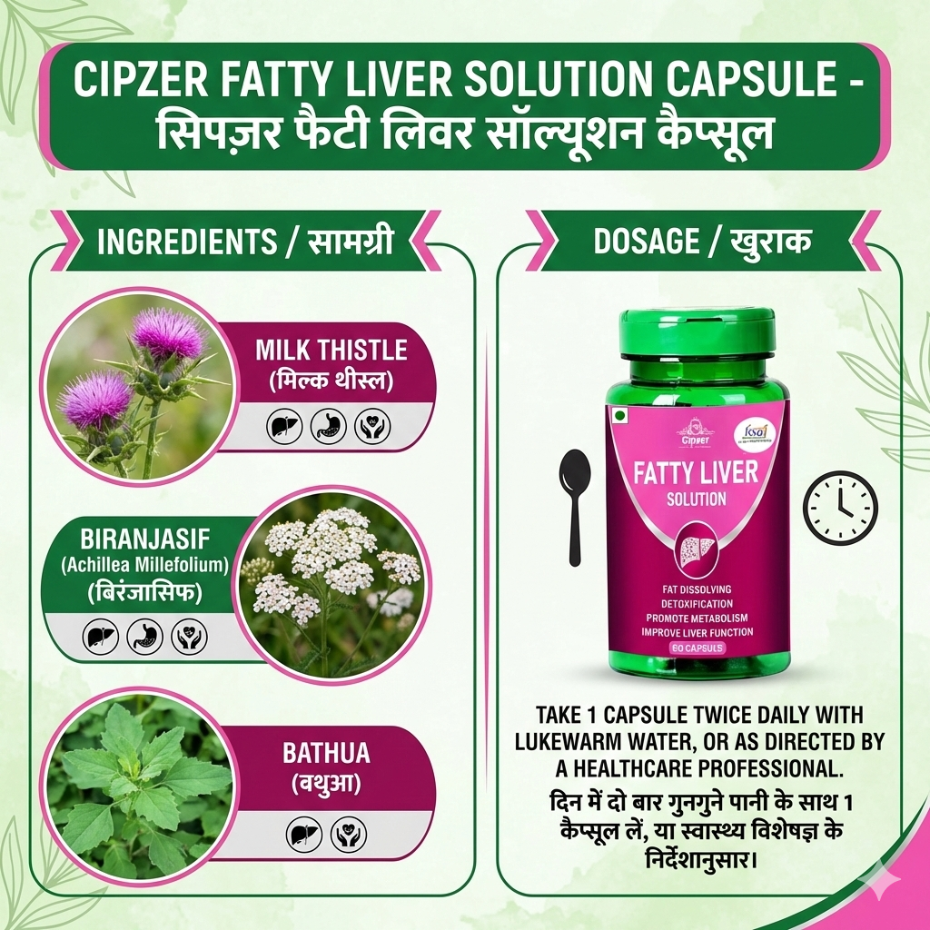 Cipzer Fatty Liver Solution Capsules - Hepatic Wellness - Natural Liver Vitality & Detox (60 Capsules)