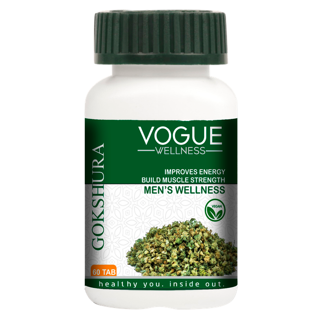 Vogue Wellness Gokhshura Tablets | Tribulus Terrestris Extract | Ayurvedic Herbal Supplement for Men's Wellness, Strength, Stamina, Energy & Overall Vitality | 60 Vegetarian Tablets