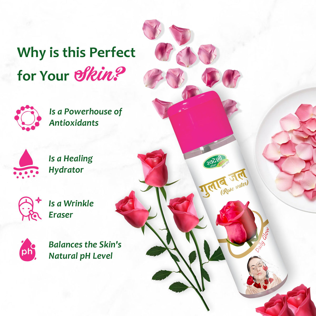 Pack of 3 Rose Water 100ml for Face & Skin for Hydration, Freshness, Glowing Skin & Daily Skincare.