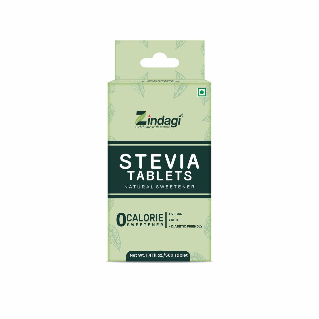 Zindagi Stevia Tablets - Zero Calorie Sweetener - Powder Extract - Natural Stevia White Powder 500 Tablets
