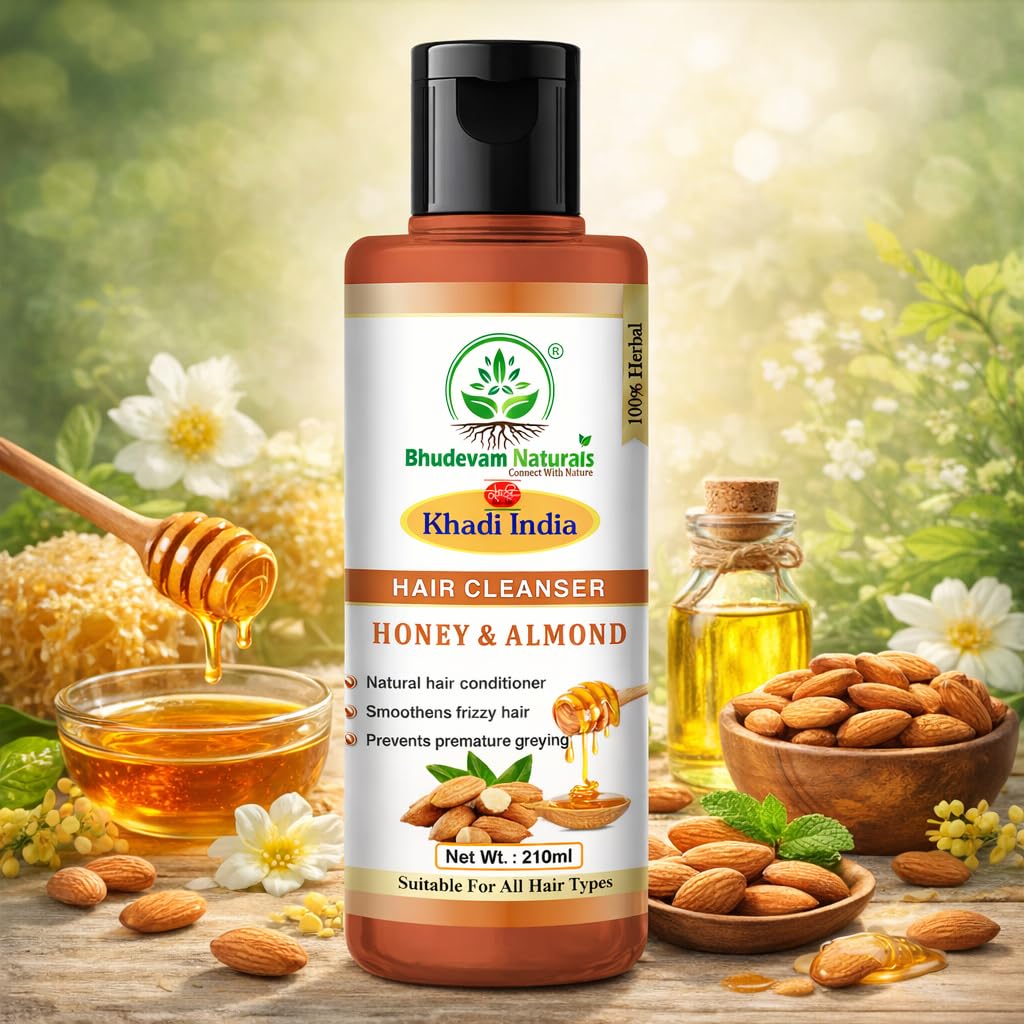 Bhudevam Naturals Khadi Honey Almond Shampoo for Soft, Silky & Shiny Hair- 210ML
