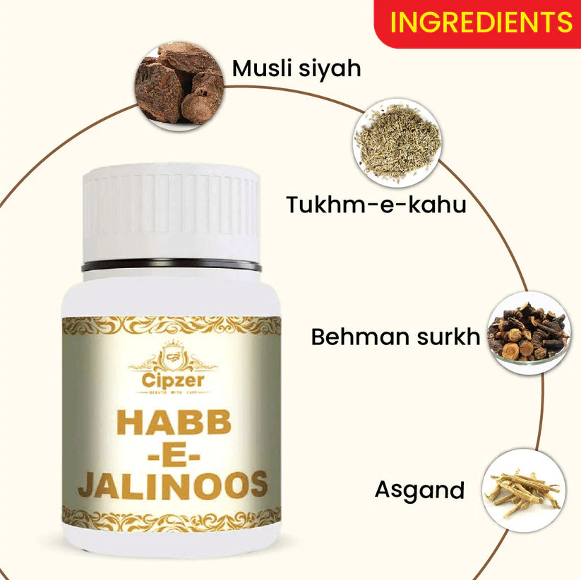 Cipzer Habb-E-Jalinoos Pill - 20 Pills | Unani Remedy for Nervous Weakness, Brain Strength & Vitality Support