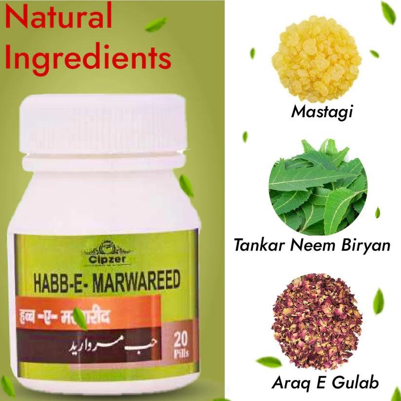 Cipzer Habb-E-Marwareed Pill - 20 Pills | Used For Female Problem Like Leukorrhea & General Debility