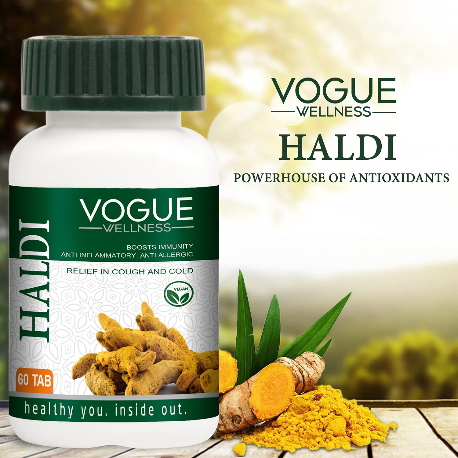 Vogue Wellness Haldi Tablets | Turmeric (Curcuma Longa) Extract | Ayurvedic Herbal Supplement with Natural Curcuminoids for Joint Wellness, Immunity & Antioxidant Support | 60 Vegetarian Tablets