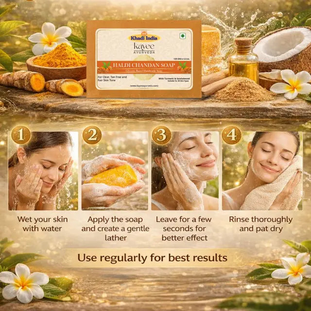 Kayee Ayurveda Haldi Chandan Soap for Men & Women | Turmeric Sandalwood Herbal Bathing Soap | Gentle Cleansing Body Soap for Soft, Smooth, Fresh & Radiant Looking Skin | Daily Use Bath Soap