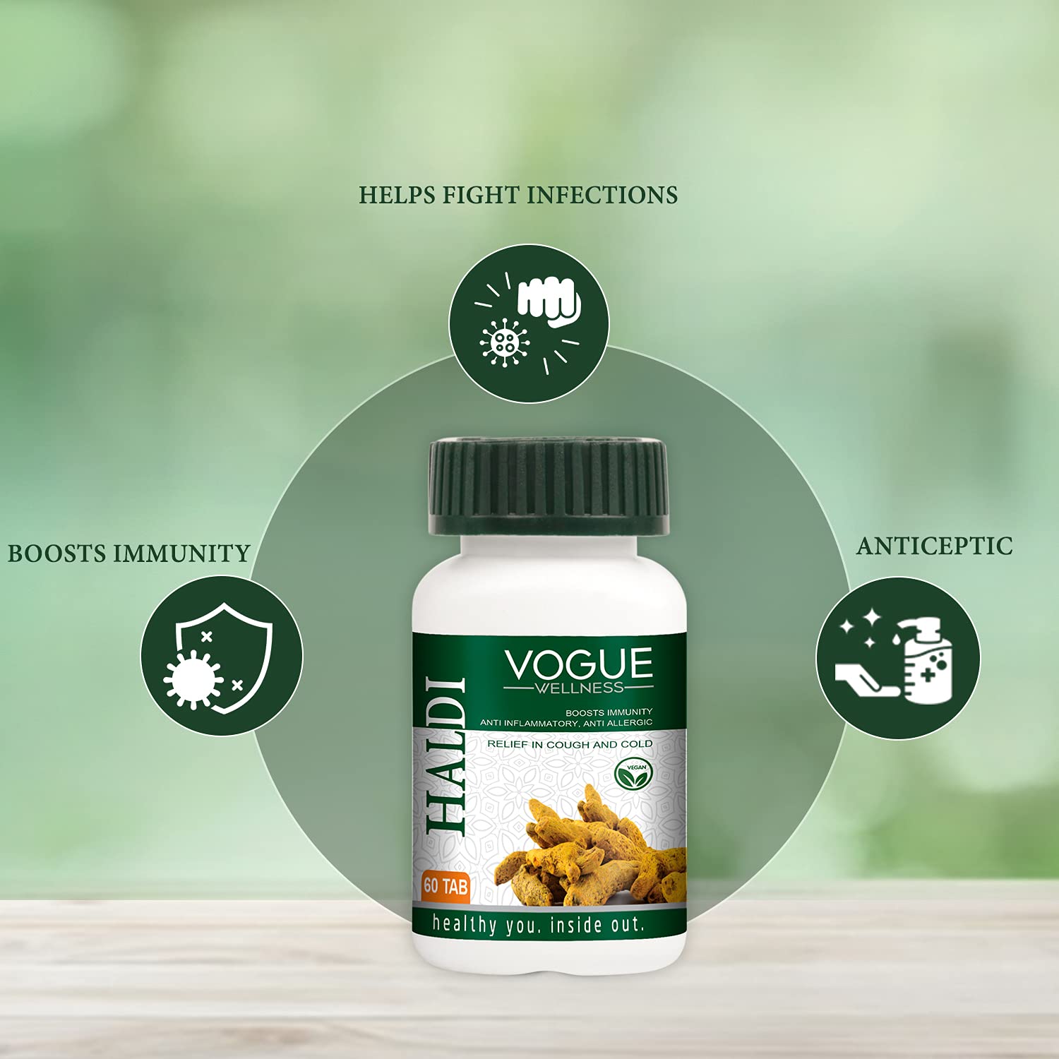 Vogue Wellness Haldi Tablets | Turmeric (Curcuma Longa) Extract | Ayurvedic Herbal Supplement with Natural Curcuminoids for Joint Wellness, Immunity & Antioxidant Support | 60 Vegetarian Tablets