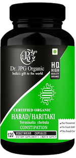 Dr. JPG Organic Harad/Haritaki Powder capsules 500mg, 120 Veg. INDIA Organic Certified.