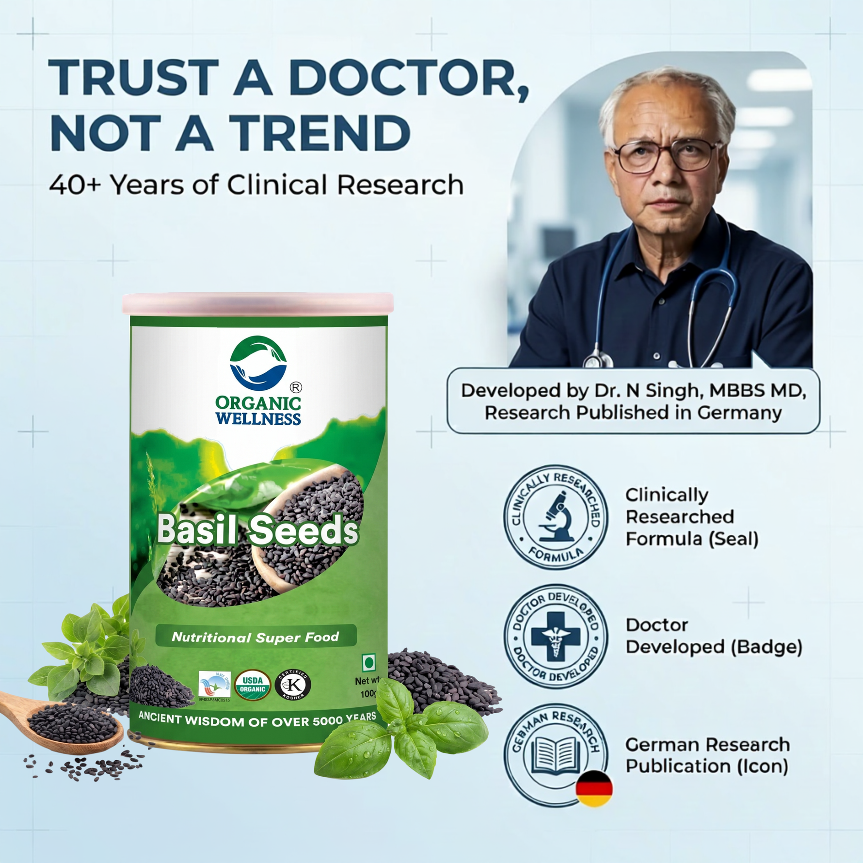 Organic Wellness Basil Seeds - 100 gm