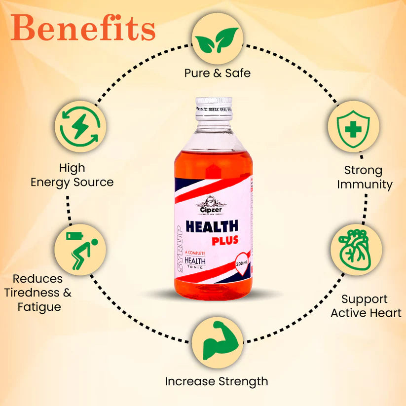 Cipzer Health Plus Syrup - 200ml | Herbal Energy, Immunity, Appetite & Overall Health Tonic