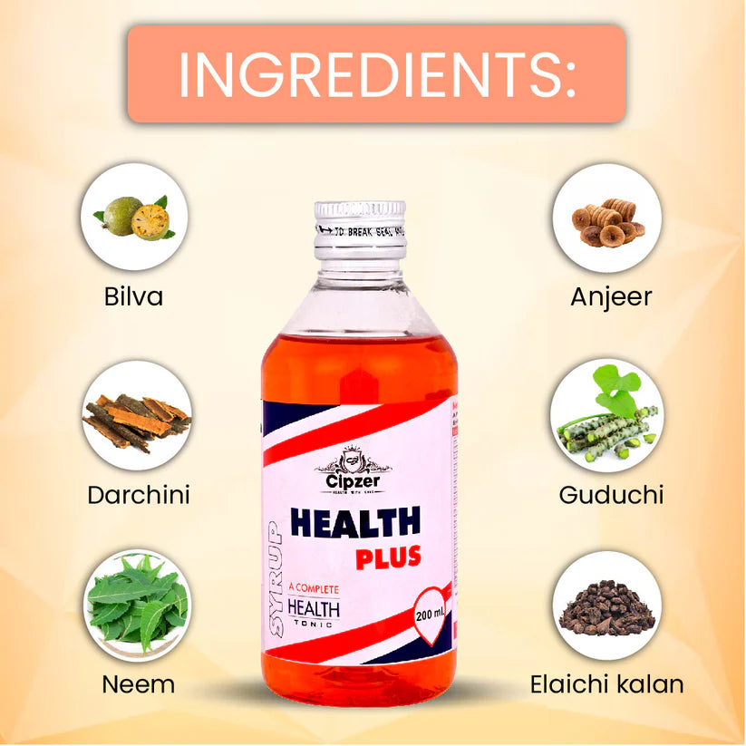 Cipzer Health Plus Syrup - 200ml | Herbal Energy, Immunity, Appetite & Overall Health Tonic