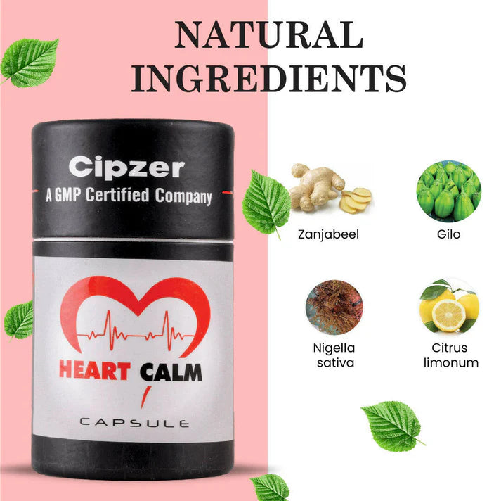 Cipzer Heart Calm Capsule - 60 Capsules | Herbal Support for Heart Health, BP Control & Stress Relief
