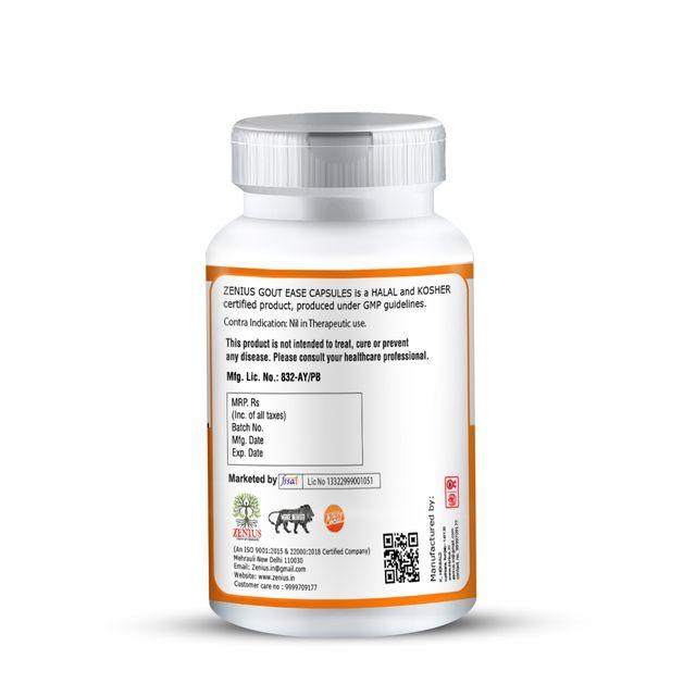Zenius Gout Ease Capsules - Uric Acid Medicine for Uric Acid Relief and Control - 60 Capsules
