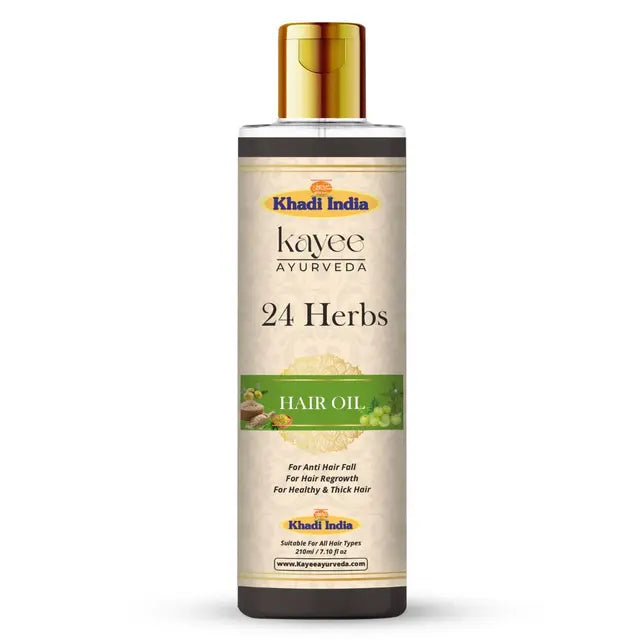 Kayee Ayurveda 24 Herbs Hair Oil for Hair Growth & Stronger Hair | Herbal Hair Oil with 24 Ayurvedic Herbs for Nourishment, Scalp Care, Hair Fall Control, Smoothness & Natural Shine-210ML