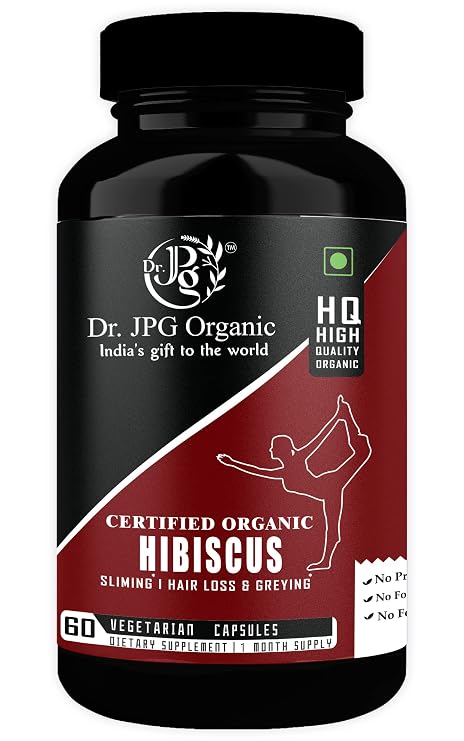 Dr. JPG Organic Hibiscus Capsules 60 Veg. Capsules | INDIA ORGANIC Certified (Pack Of 1)