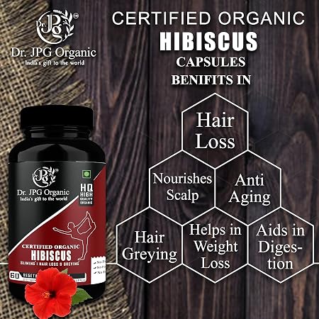 Dr. JPG Organic Hibiscus Capsules 60 Veg. Capsules | INDIA ORGANIC Certified (Pack Of 1)