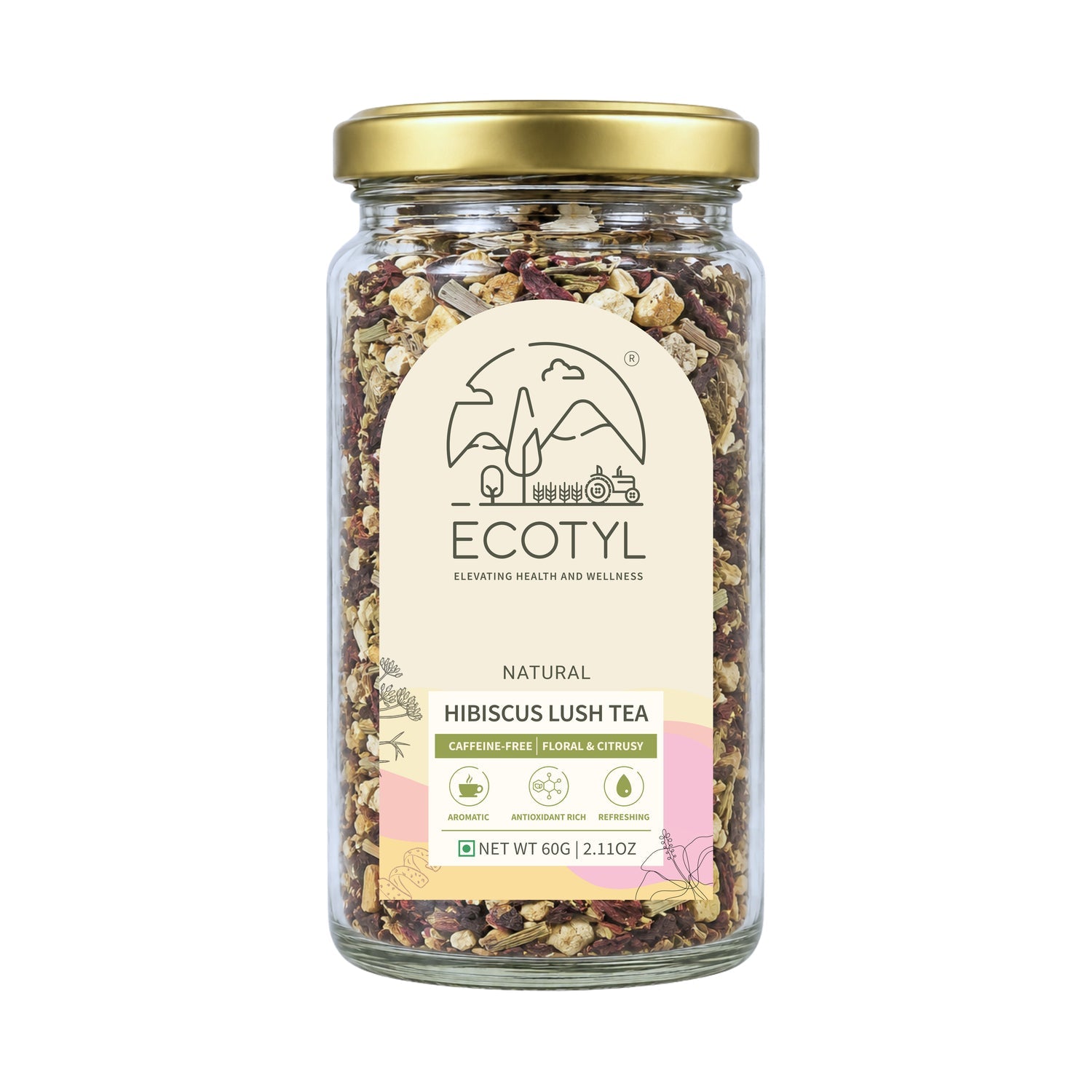 Ecotyl Hibiscus Lush Tea | Rich in Antioxidants | Herbal Tea | 60g